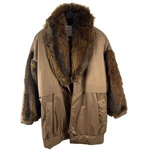 Vintage Nylon & Fur Winter Sachet Chocolate-Coloured Coat Women's Size M